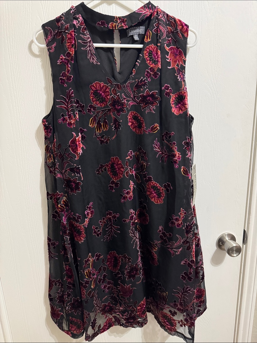 Luxology Multicolor Velvet Floral Overlay Choker Dress Women’s 12 Sleeveless NWT - Picture 12 of 12